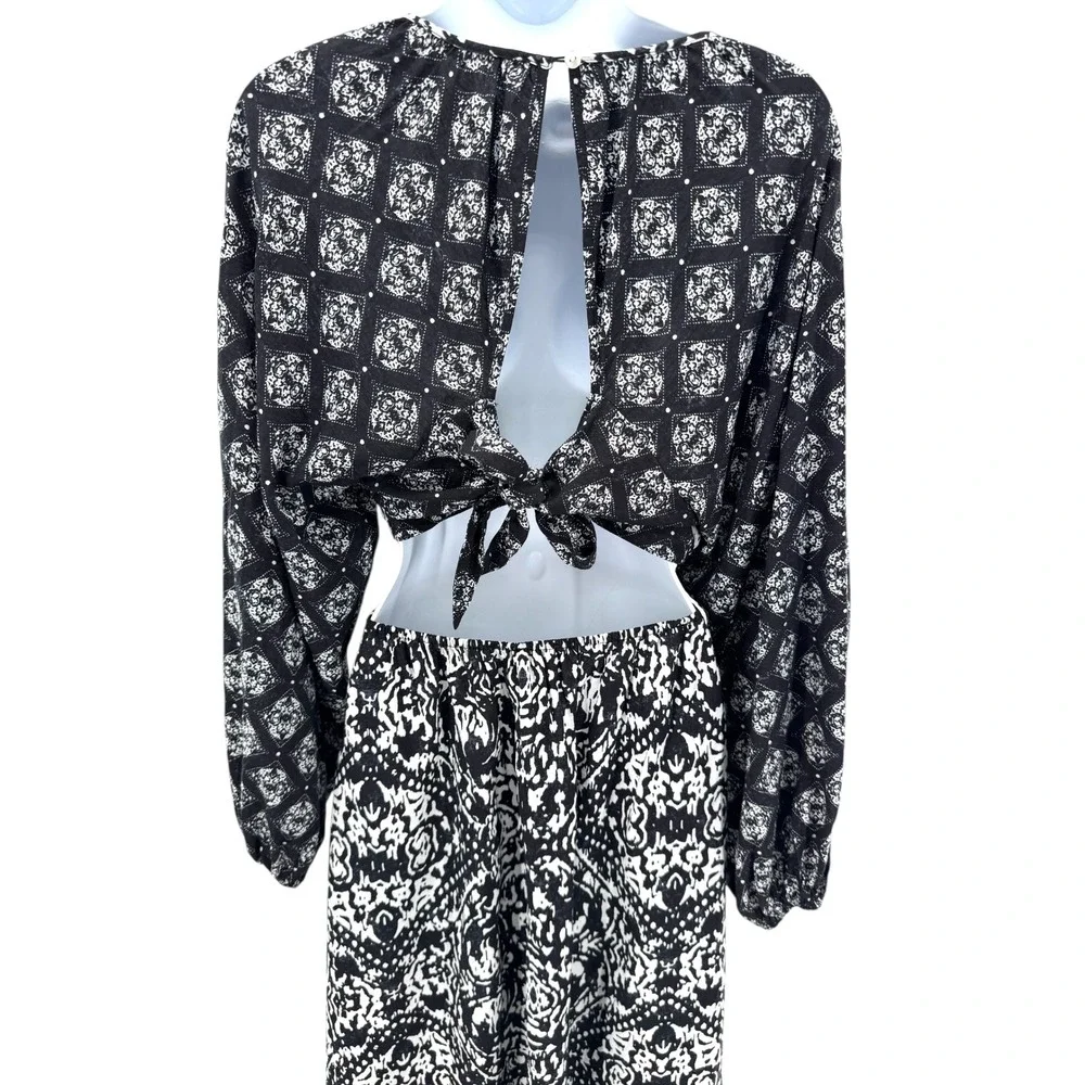 Abercrombie & Fitch Black White Boho Ring Cutout Maxi Dress LP Long Sleeve‎